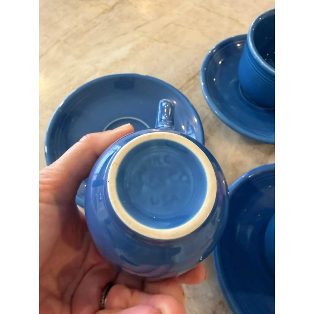 Set of 3 Fiesta Blue Dinnerware Cup and Saucer Set